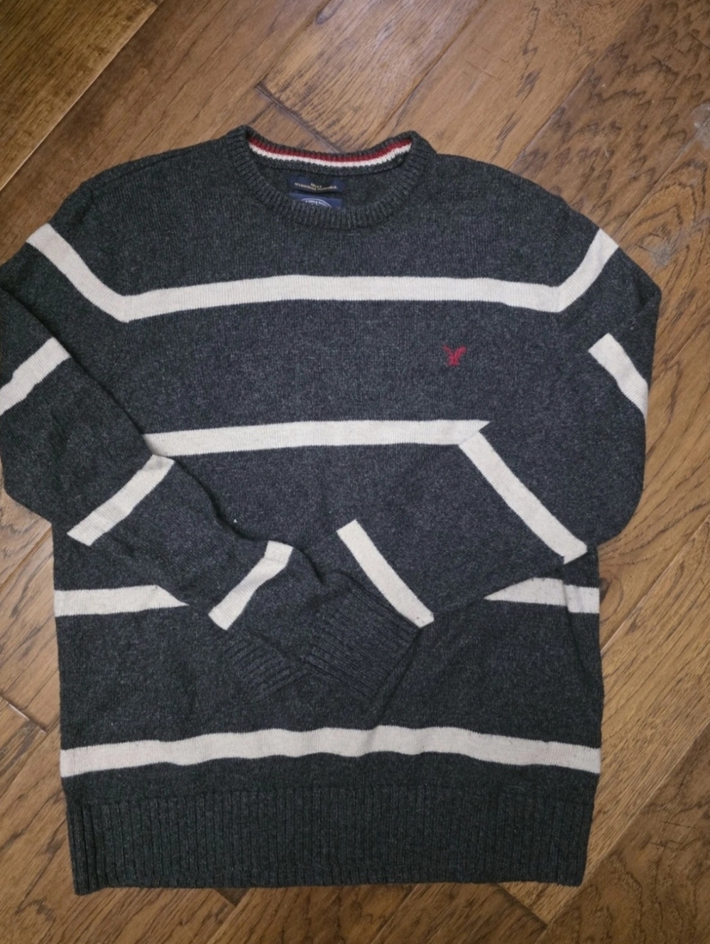 American Eagle Outfitters Charcoal and White Striped Crewneck Sweater